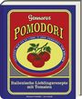 "Gennaros POMODORI" und "Italienische Lieblingsrezepte mit Tomaten". Illustration von Tomaten vor rotem Hintergrund.