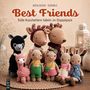 "Best Friends: Süße Kuscheltiere häkeln im Doppelpack." Mehrere gehäkelte Tierfiguren stehen auf einem Tisch.