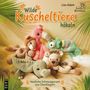 Text: „Wilde Kuscheltiere häkeln“, „Niedliche Schmusigurumi aus Chenillegarn“. 

Plüschtiere aus weichem Garn: Krokodil, Flamingo, Chamäleon, Löwe.