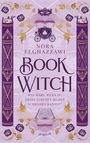 NORA ELGHAZZAWI BOOK WITCH. Was wäre, wenn du deine Zukunft selbst schreiben kannst? Lila-goldene Verzierung mit Buch und Kutsche.