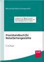 "Praxishandbuch für Notarfachangestellte, 6. Auflage." Oben Rechtsdokument-Logo, unten ZAP-Logo. Buchcover in Türkis und Weiß.