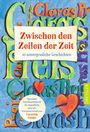 "Zwischen den Zeilen der Zeit, 10 unvergessliche Geschichten." Bunt illustrierter Hintergrund mit Herzen und Stift.