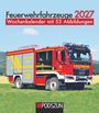 "Feuerwehrfahrzeuge 2027. Wochenkalender mit 53 Abbildungen." Rotes Feuerwehrfahrzeug auf Wiese. "Podszun" Logo.