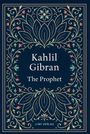 Kahlil Gibran: The Prophet. Dekoratives Design mit floralen Mustern auf dunkelblauem Hintergrund.