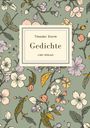 Theodor Storm: Gedichte. LIWI VERLAG. Hintergrund mit Pastellblüten und Blättern, dekorative Illustration.