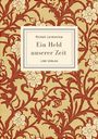 Text: "Michail Lermontow, Ein Held unserer Zeit, LIWI VERLAG". Hintergrund: Rotbraunes florales Muster auf beigem Grund.