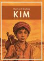 Text: "Rudyard Kipling KIM, LIWI VERLAG." Illustration: Junge mit Turban, Stab und Beutel vor einer Landschaft.