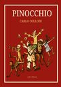 "PINOCCHIO", "CARLO COLLODI", "LIWI VERLAG". Illustration von Figuren in fröhlicher Pose auf rotem Hintergrund.