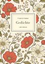 "Friedrich Hebbel Gedichte LIWI VERLAG" in einem Rahmen. Hintergrund: florales Muster mit roten und weißen Blüten.