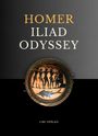 „HOMER ILIAD ODYSSEY“, darunter eine antike Keramik mit griechischen Figuren. Unten steht „LIWI VERLAG“.