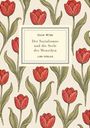 Oscar Wilde: "Der Sozialismus und die Seele des Menschen". Illustrierter Hintergrund mit roten Tulpen und grünen Blättern.