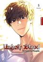 "Unholy Blood: Die Rache der Vampirin". Illustration eines Mannes mit braunen Haaren und warmem Licht im Hintergrund.