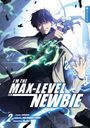 Text: "I'M THE MAX-LEVEL NEWBIE", "2". Illustration von zwei Figuren mit leuchtendem Schwert.