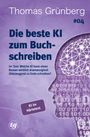 Buchtitel: "Die beste KI zum Buchschreiben". Lila Design mit Silhouette eines Kopfes und binären Zahlen.