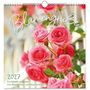 "Blumengrüße 2027. Ein Kalender mit Bibelworten und Blumenbildern." Pinke Rosen vor einem unscharfen Hintergrund.
