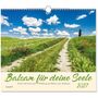 "Balsam für deine Seele 2027" steht auf einem Kalender. Ein Feldweg führt durch eine grüne Landschaft unter blauem Himmel.