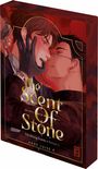 "The Scent of Stone. The Wrong Scents + Book 2. Anne Luise P." Zwei Personen kommen sich nah, rote und goldene Töne.