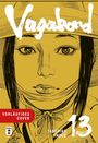 "Vorläufiges Cover", "Vagabond", "13", "Takehiko Inoue". Illustration: Ein Gesicht in Nahaufnahme mit Hut.