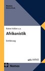 Text: "Nomos Bibliothek", "Rainer Voßen u.a.", "Afrikanistik", "Einführung", "Nomos". Gestaltung: Geometrische Formen in Blau und Gelb.