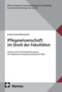Zuerst Text: „Pflegewissenschaft im Streit der Fakultäten“ von Frank Schulz-Nieswandt. Grau-weiße geometrische Gestaltung.