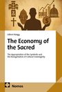 „The Economy of the Sacred“, Gilbert Rüegg. Silhouette mit kulturellen und wirtschaftlichen Symbolen im Hintergrund.