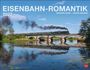 "EISENBAHN-ROMANTIK 2027" in Weiß, darunter eine Dampflok auf einer Brücke, spiegelnd im Wasser, umgeben von Natur.