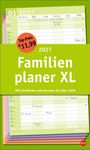 2027 Familienplaner XL, Preis €11,99. Mit Ferien und Vorschau bis März 2028. Monatsübersicht Januar, Namen in Spalten.