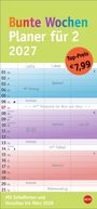 Bunte Wochen Planer für 2027. "Top-Preis €7,99". Aktivitäten wie "Spanisch", "Kino", "Fußball".