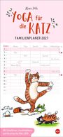 "Yoga für die Katz", Familienplaner 2027 mit Illustrationen von Katzen in Yoga-Posen.