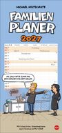 „Michael Holtschulte Familienplaner 2027. Hol doch bitte schon mal den Kärcher aus dem Keller.“ Illustration mit einer humorvollen Szene.