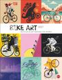 "BIKE ART 2027: Bicycles in Art Around the World." Neun bunte Illustrationen mit Fahrrädern in kreativen Szenarien.