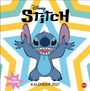 "Disney Stitch, Mit Poster, Kalender 2027." Stitch reckt die Arme in einem Hintergrund aus bunten Sternen aus.