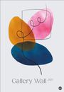 "Gallery Wall 2027" steht unten. Bunte abstrakte Formen in Orange, Rosa und Blau mit geschwungenen Linien.