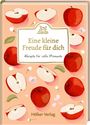 Text: "Eine kleine Freude für dich - Rezepte für süße Momente". Illustration von roten Äpfeln und Blüten auf rosa Hintergrund.