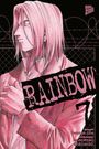 "RAINBOW 7", darunter "Konzept: George Abe, Zeichnungen: Masasumi Kakizaki". Manga-Stil mit einer Person im Vordergrund vor Stacheldrahtzaun.