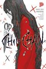 Text: "Chi-chan", "Shuzo Oshimi", Illustration eines Mädchens mit langen Haaren, rotem Kleid, hält eine Schere, Insekten darauf.