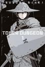 "TSUTOMU NIHEI", "TOWER DUNGEON 1". Illustration eines Ritters in Rüstung mit Schwert und Helm im Schwarz-Weiß-Stil.
