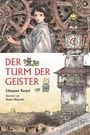 "DER TURM DER GEISTER" von Edogawa Ranpō, illustriert von Hayao Miyazaki. Illustration einer Frau vor Zahnrädern.