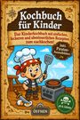 „Kochbuch für Kinder“ mit Piraten, Herd und Pfanne; geeignet ab 6 Jahren. Verspieltes Logo mit Kompass.