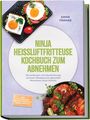 "Ninja Heißluftfritteuse Kochbuch zum Abnehmen" zeigt zwei Toasts mit Spiegelei und ein Fleischgericht.