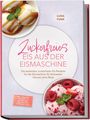 „Zuckerfreies Eis aus der Eismaschine“ von Luisa Funk. Eis mit Karamell und Himbeeren, Minzblätter als Dekoration.
