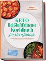 Text: "KETO Heißluftfritteuse Kochbuch für Berufstätige", "Marisa Kaltenbach". Zwei runde Gerichte mit Fleisch und Kräutern.