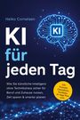 "KI für jeden Tag" in großer Schrift, darunter: Nutzung von KI ohne Technikstress. Grafik eines leuchtenden Gehirns.