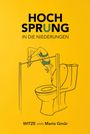 "Hochsprung in die Niederungen", Illustration von einem Sportler, der über eine Stange in ein WC springt.