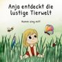 "Anja entdeckt die lustige Tierwelt. Komm sing mit!" zeigt ein Kind im Gras mit Biene, Raupe, Schmetterling und Marienkäfer.