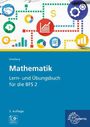 „Mathematik Lern- und Übungsbuch für die BFS 2“. Symbole und Diagramme. Auffälliger blauer Hintergrund.