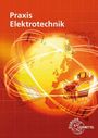 "Praxis Elektrotechnik" steht oben. Eine Weltkarte im Hintergrund mit technischen Diagrammen und elektronischen Geräten.