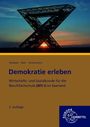 "Demokratie erleben", Buch für BFS im Saarland. Titel in Blau und Braun. Logo Europa-Lehrmittel. Sonnenuntergang hinter Skulptur.