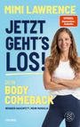 "JETZT GEHT'S LOS! DEIN BODY COMEBACK. Weniger Bauchfett. Mehr Muskeln." Frau in Sportkleidung, lächelnd.