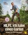 Texte: "RENÉ WADAS", "HILFE, ich habe einen Garten", "Gärtnern mit dem Pflanzenarzt". Ein Mann gräbt mit einem Spaten im Garten.
